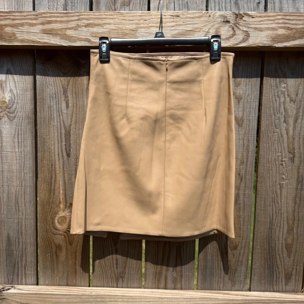 Lucy Paris Tan Faux Leather Ruched Mini Skirt Beige Slit Size M